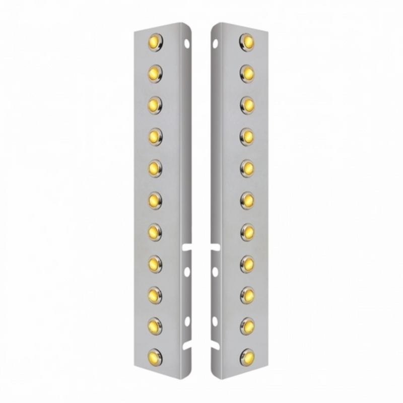 SS Front Air Cleaner Bracket With 22X 3 Amber Hi/Lo LED Mini Crystal Lights & SS Bezels For Peterbilt-Amber Le
