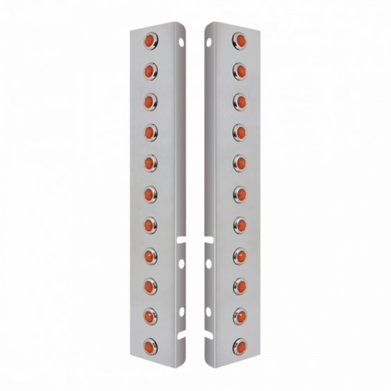 SS Front Air Cleaner Bracket With 22X 3 Amber Hi/Lo LED Mini Crystal Lights & SS Bezels For Peterbilt-Amber Le