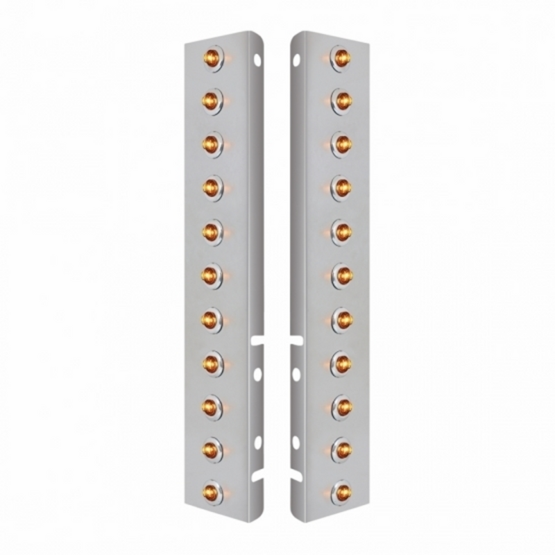 SS Front Air Cleaner Bracket With 22X 2 Amber LED Mini Lights & SS Bezels For Peterbilt-Amber Lens