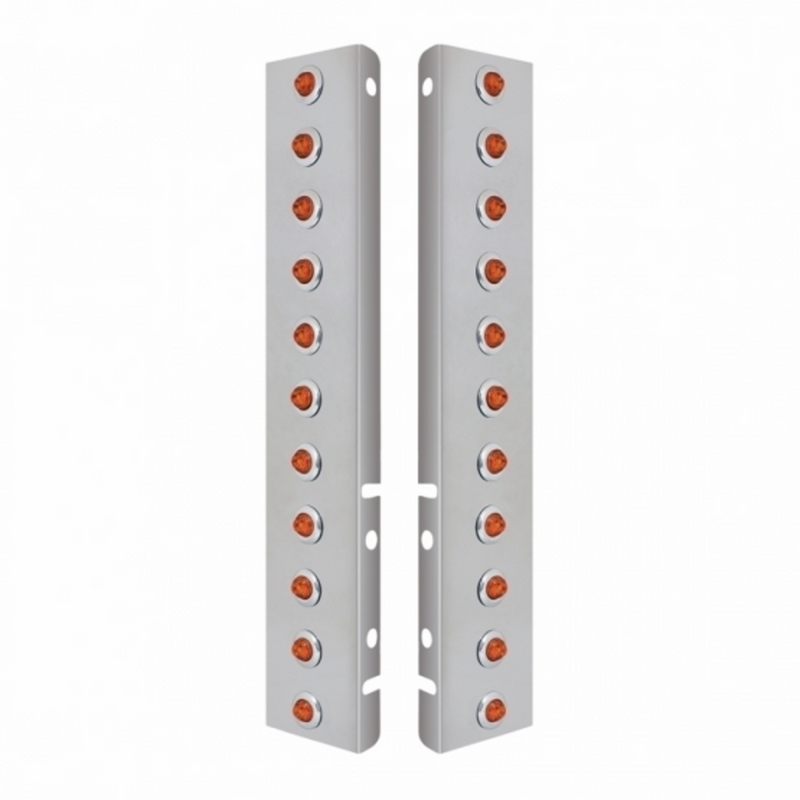 SS Front Air Cleaner Bracket With 22X 2 Amber LED Mini Lights & SS Bezels For Peterbilt-Amber Lens