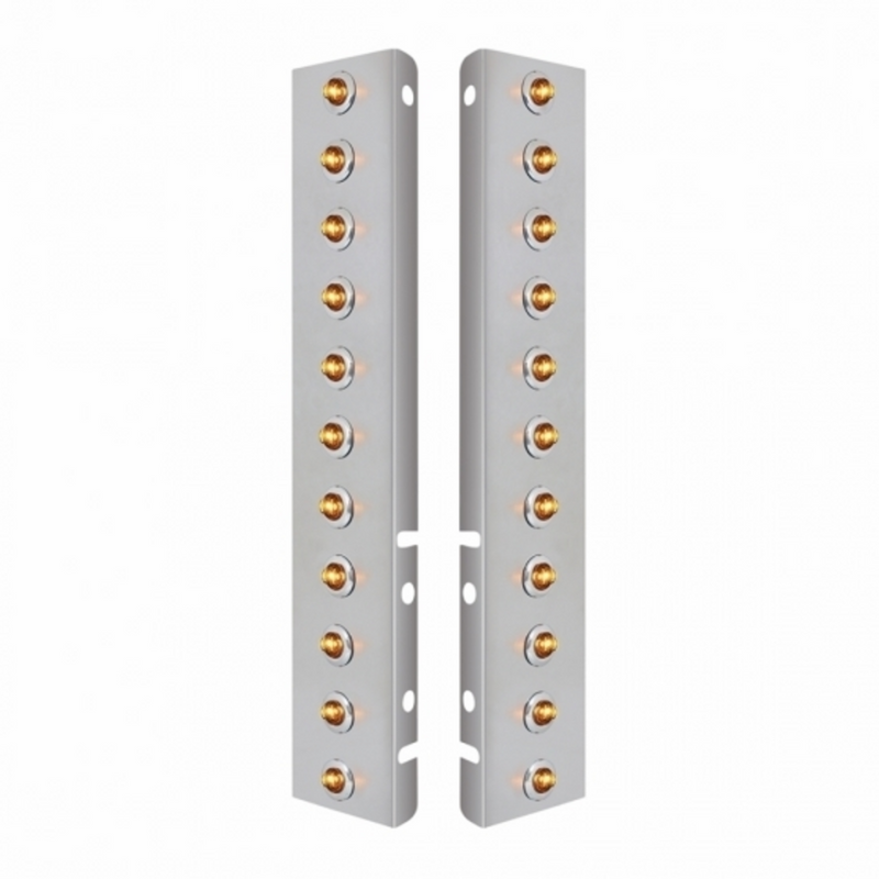 SS Front Air Cleaner Bracket With 22X 2 Amber LED Mini Lights & SS Bezels For Peterbilt-Clear Lens