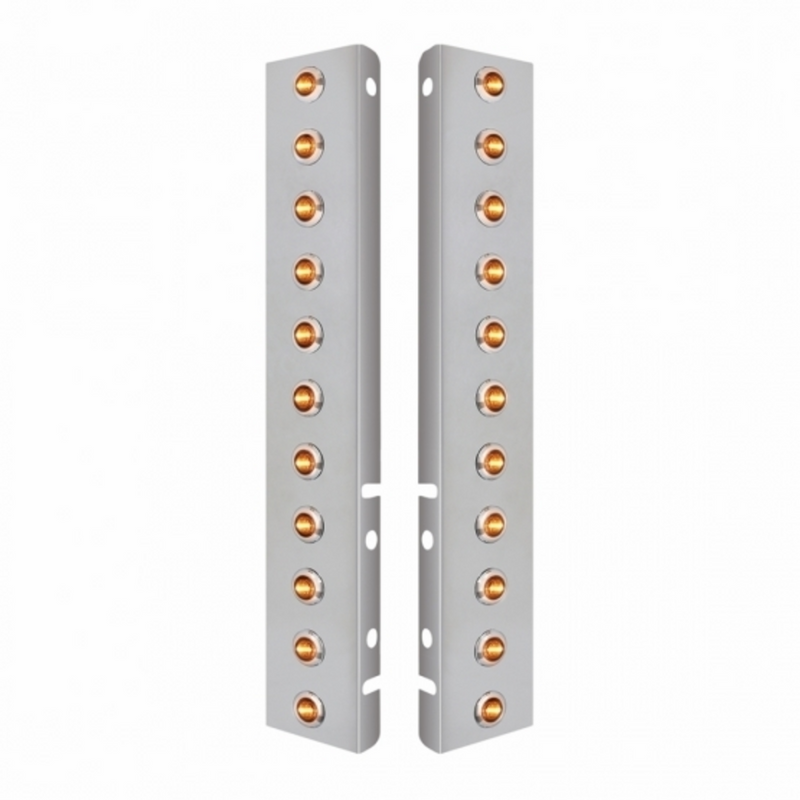 SS Front Air Cleaner Bracket With 22X 3 Amber LED Dual Function Mini Lights & SS Bezels For Peterbilt-Clear Le