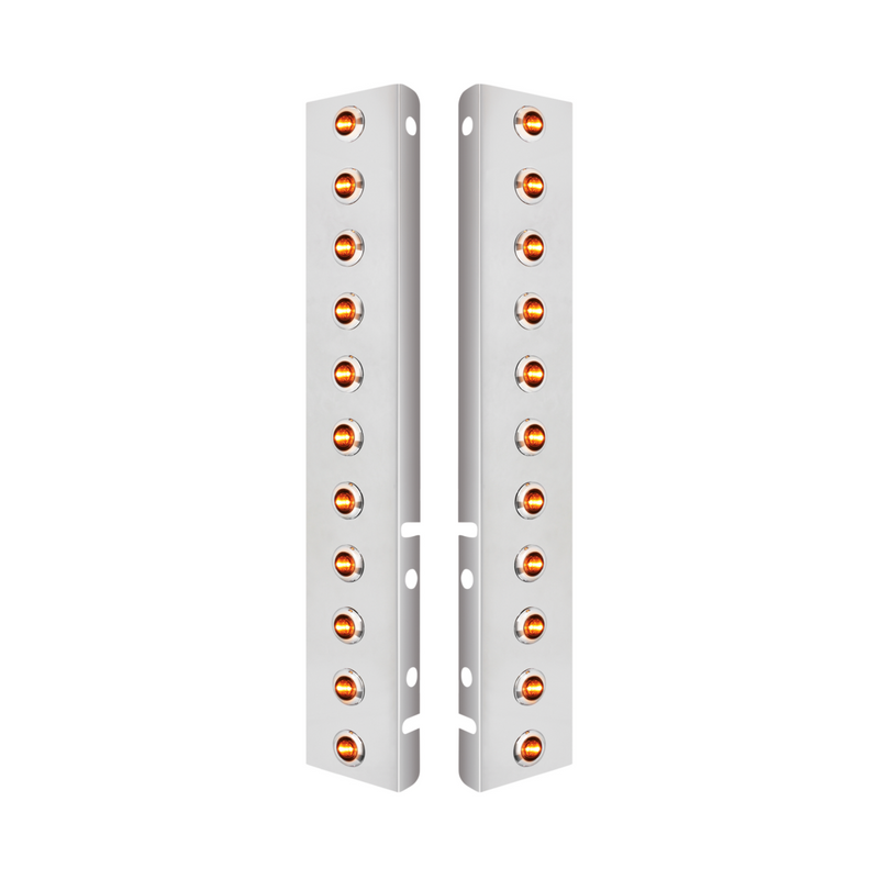 SS Front Air Cleaner Bracket With 22X 3 Amber LED Mini Lights & SS Bezels For Peterbilt-Amber Lens