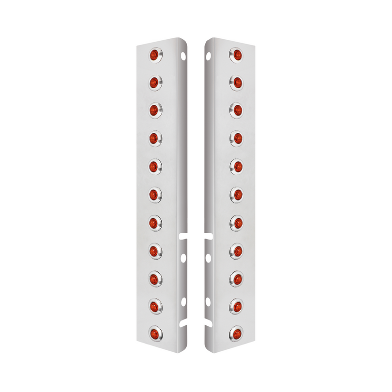SS Front Air Cleaner Bracket With 22X 3 Amber LED Mini Lights & SS Bezels For Peterbilt-Amber Lens