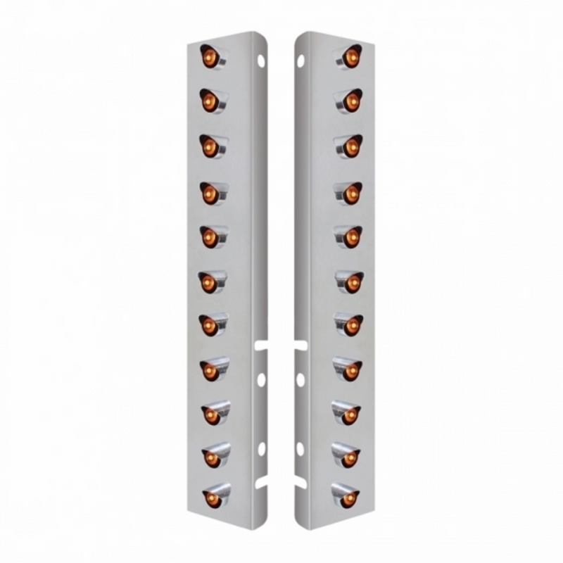 SS Front Air Cleaner Bracket With 22X 3 Amber LED Mini Lights & Visors For Peterbilt-Amber Lens