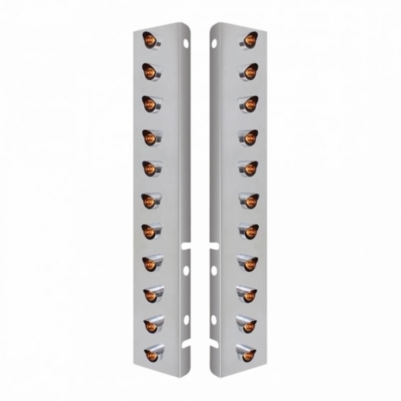 SS Front Air Cleaner Bracket With 22X 3 Amber LED Mini Lights & Visors For Peterbilt-Clear Lens