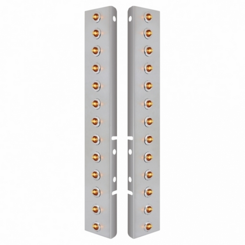 SS Front Air Cleaner Bracket With 26X 2 Amber LED Mini Lights & SS Bezels For Peterbilt-Amber Lens