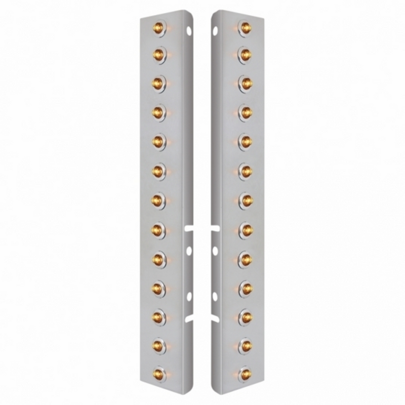 SS Front Air Cleaner Bracket With 26X 2 Amber LED Mini Lights & SS Bezels For Peterbilt-Clear Lens