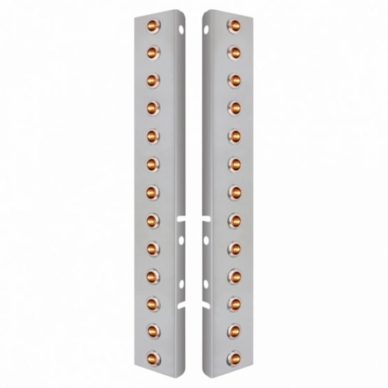 SS Front Air Cleaner Bracket With 26X 3 LED Mini Lights & SS Bezels For Peterbilt-Amber LED & Lens