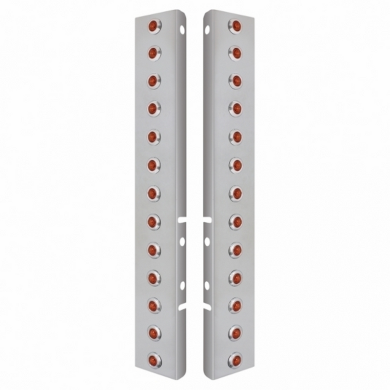 SS Front Air Cleaner Bracket With 26X 3 LED Mini Lights & SS Bezels For Peterbilt-Amber LED & Lens