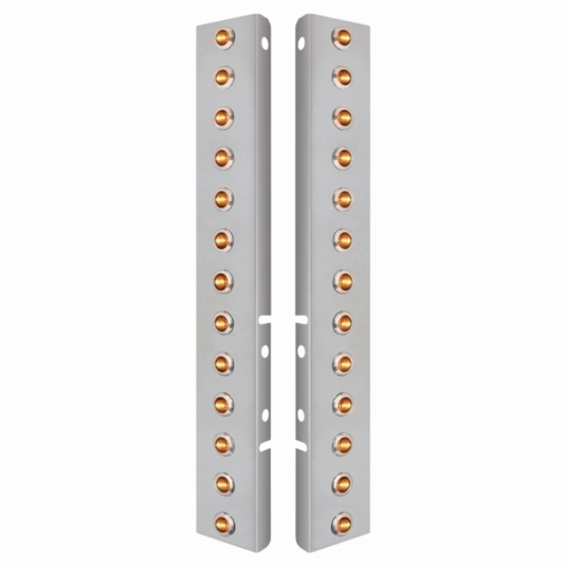 SS Front Air Cleaner Bracket With 26X 3 LED Mini Lights & SS Bezels For Peterbilt-Amber LED/Clear Lens