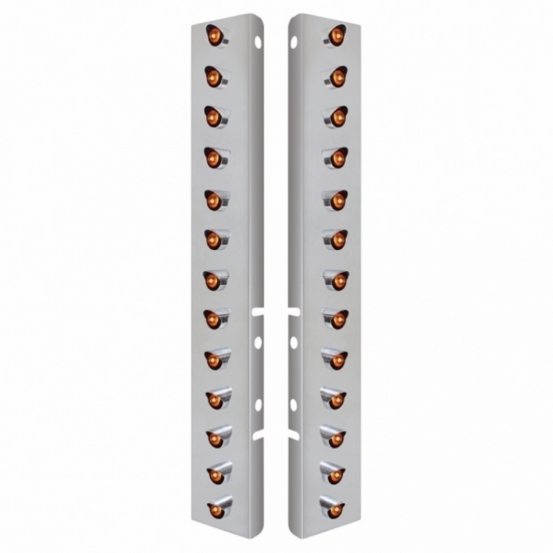 SS Front Air Cleaner Bracket With 26X 3 LED Mini Lights & Visors For Peterbilt-Amber LED & Lens