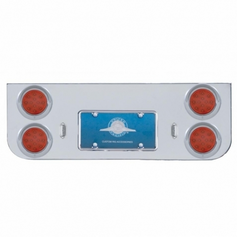 Chrome Rear Center Panel With Four 12 LED 4" Reflector Lights & Visors - Red LED/Red Lens