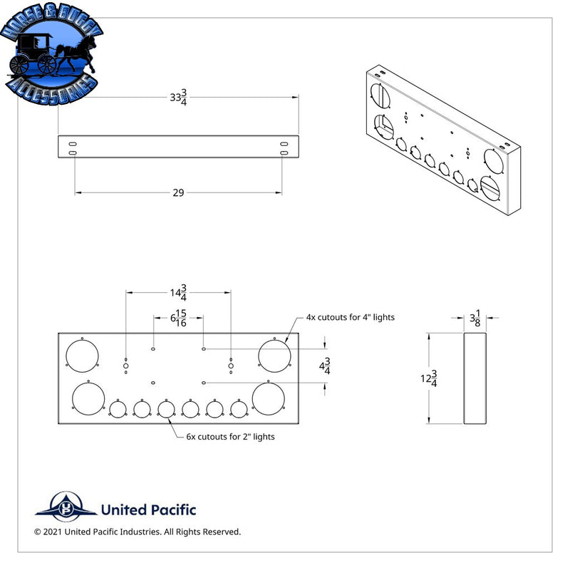 SS Rear Center Panel With 4X 7 LED 4" Reflector Lights & 6X 9 LED 2" Lights & Visors -Red LED/Clear Lens REAR CENTER PANEL Dark Slate Gray