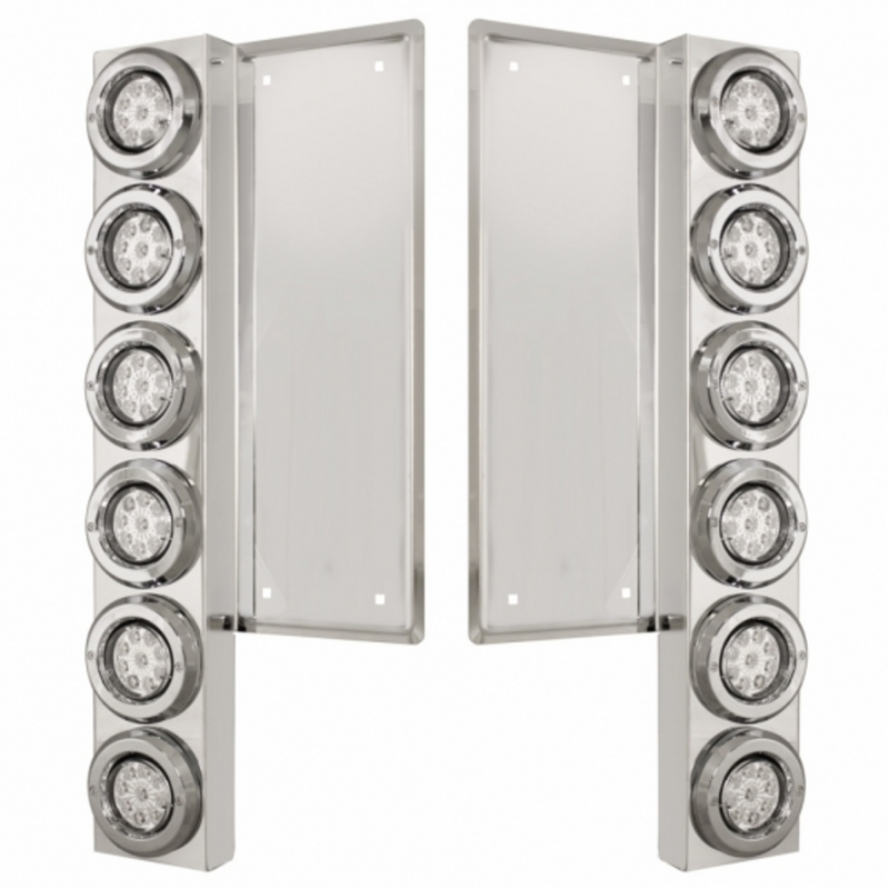 FL SS Front Air Cleaner Bracket With 12X 9 LED 2" Reflector Lights & Bezels -Amber LED/Clear Lens
