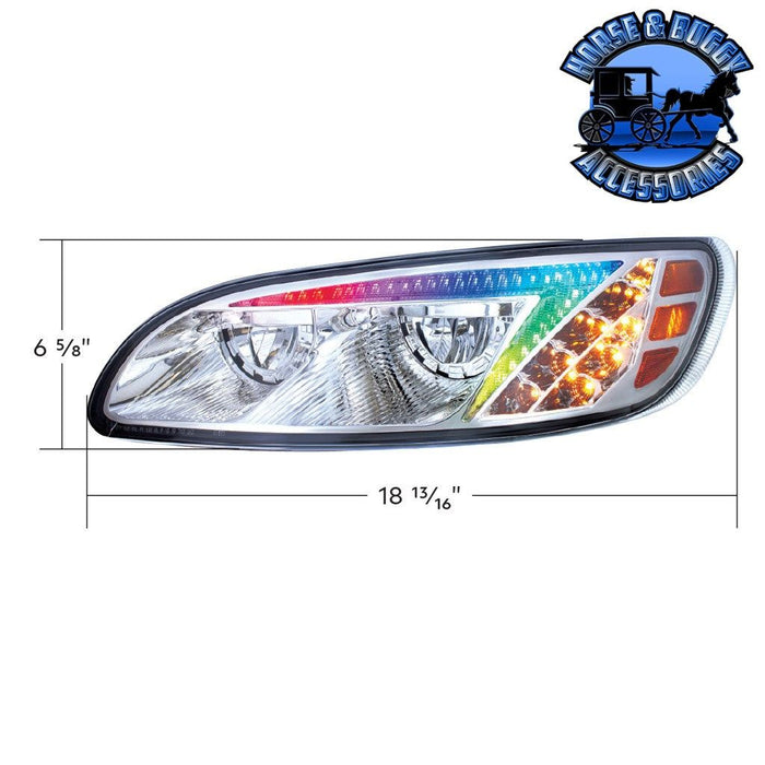 Gray LED HEADLIGHT WITH RGB POSITION LIGHT BAR FOR PETERBILT 386 (2005-2015) & 387 (1999-2010) HEADLIGHT Driver's Side,Passenger's Side