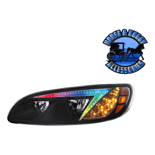 Tan BLACK LED HEADLIGHT WITH RGB POSITION LIGHT BAR FOR PETERBILT 386 (2005-2015) & 387 (1999-2010) HEADLIGHT Driver's Side