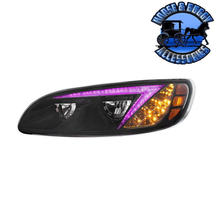 Gray BLACK LED HEADLIGHT WITH RGB POSITION LIGHT BAR FOR PETERBILT 386 (2005-2015) & 387 (1999-2010) HEADLIGHT Driver's Side,Passenger's Side