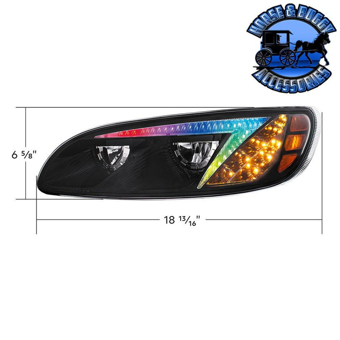 Tan BLACK LED HEADLIGHT WITH RGB POSITION LIGHT BAR FOR PETERBILT 386 (2005-2015) & 387 (1999-2010) HEADLIGHT Driver's Side,Passenger's Side