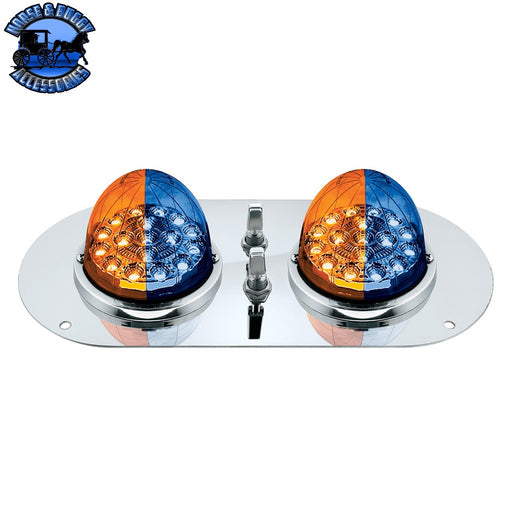 304 SS Above Door Dome Light Kit With 2 X 17 LED Double Fury Watermelon For Kenworth & Peterbilt Trucks (Choose LED Color) Dome Light Kit Amber & Blue LED Dark Slate Gray
