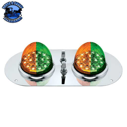 304 SS Above Door Dome Light Kit With 2 X 17 LED Double Fury Watermelon For Kenworth & Peterbilt Trucks (Choose LED Color) Dome Light Kit Amber & Green LED Dark Slate Gray