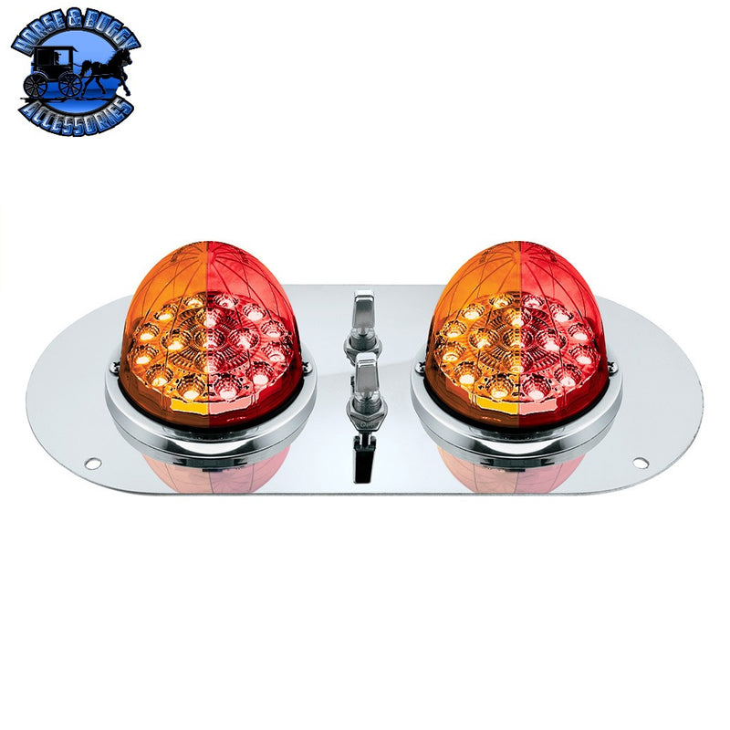 304 SS Above Door Dome Light Kit With 2 X 17 LED Double Fury Watermelon For Kenworth & Peterbilt Trucks (Choose LED Color) Dome Light Kit Amber & Red LED Dark Slate Gray