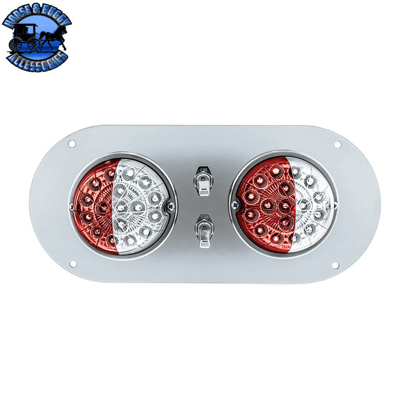 304 SS Above Door Dome Light Kit With 2 X 17 LED Double Fury Watermelon For Kenworth & Peterbilt Trucks (Choose LED Color) Dome Light Kit Amber & Blue LED,Amber & Green LED,Amber & Red LED,Amber & White LED,Red & Blue LED,Red & Green LED,Red & White LED Light Gray