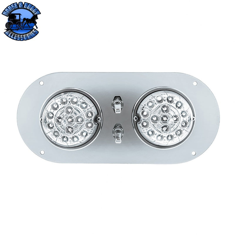 304 SS Above Door Dome Light Kit With 2 X 17 LED Double Fury Watermelon For Kenworth & Peterbilt Trucks (Choose LED Color) Dome Light Kit Amber & Blue LED,Amber & Green LED,Amber & Red LED,Amber & White LED,Red & Blue LED,Red & Green LED,Red & White LED Light Gray