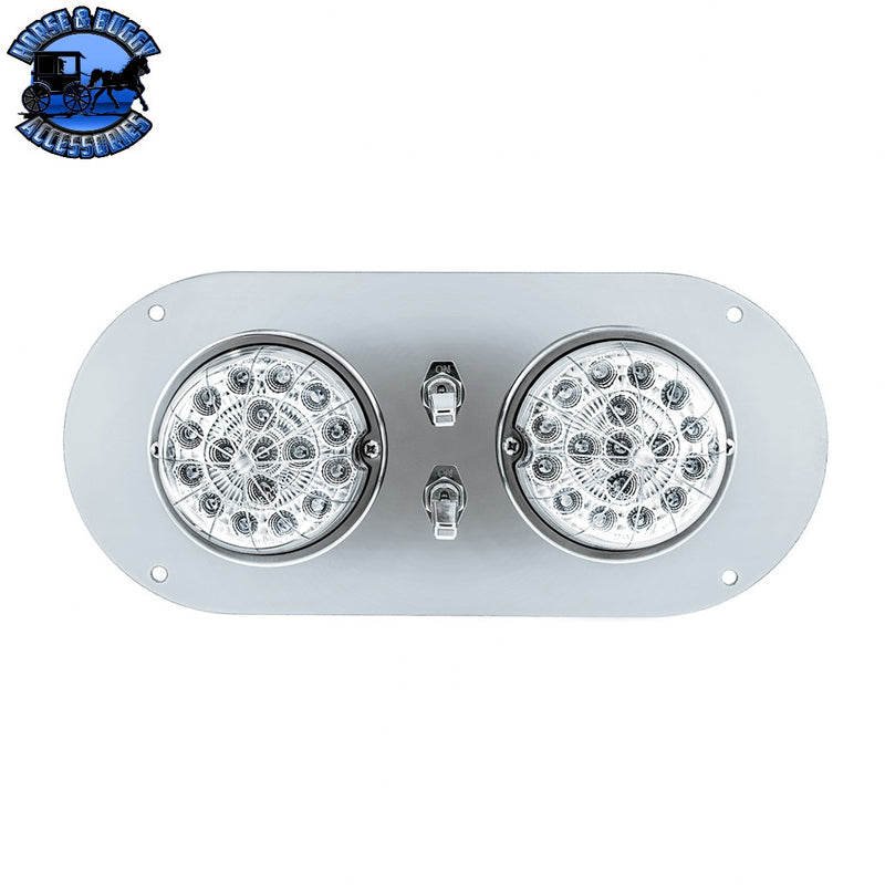 304 SS Above Door Dome Light Kit With 2 X 17 LED Double Fury Watermelon For Kenworth & Peterbilt Trucks (Choose LED Color) Dome Light Kit Amber & Blue LED,Amber & Green LED,Amber & Red LED,Amber & White LED,Red & Blue LED,Red & Green LED,Red & White LED Light Gray