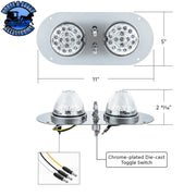 304 SS Above Door Dome Light Kit With 2 X 17 LED Double Fury Watermelon For Kenworth & Peterbilt Trucks (Choose LED Color) Dome Light Kit Amber & Blue LED,Amber & Green LED,Amber & Red LED,Amber & White LED,Red & Blue LED,Red & Green LED,Red & White LED Light Gray