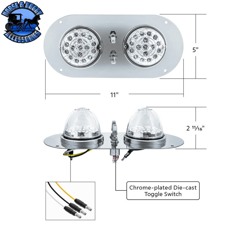 304 SS Above Door Dome Light Kit With 2 X 17 LED Double Fury Watermelon For Kenworth & Peterbilt Trucks (Choose LED Color) Dome Light Kit Amber & Blue LED,Amber & Green LED,Amber & Red LED,Amber & White LED,Red & Blue LED,Red & Green LED,Red & White LED Light Gray