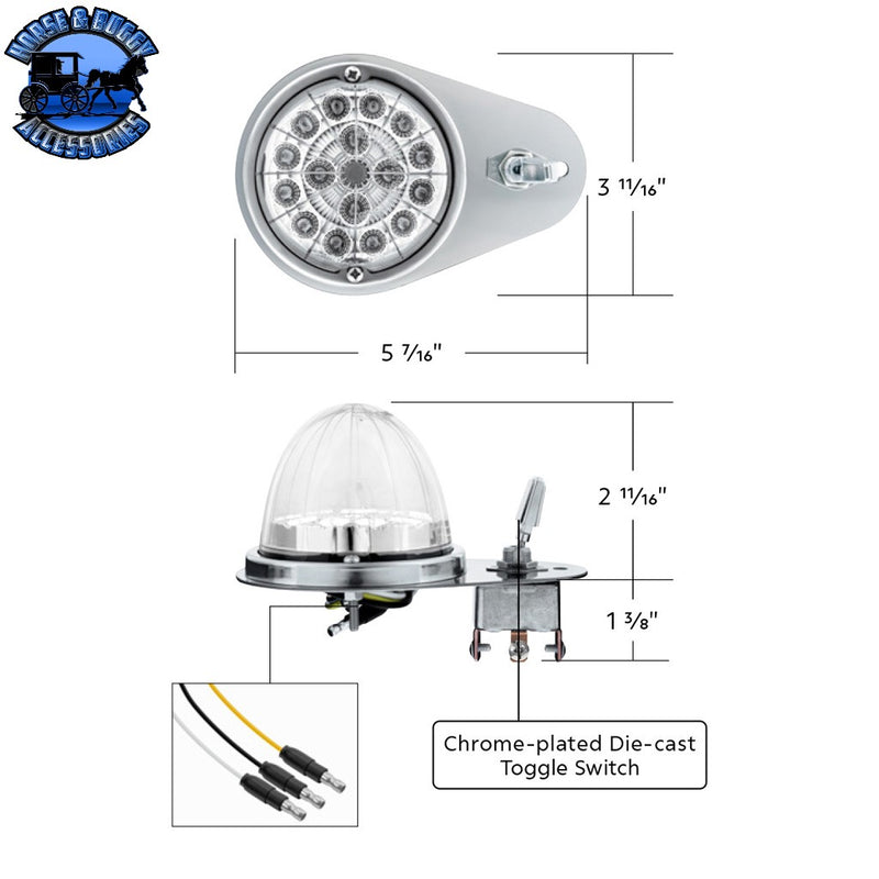 304 SS Above Door Dome Light Kit With 17 LED Double Fury Watermelon For 1994-2025 Kenworth W900 (Choose LED Color) Dome Light Kit Amber & Blue LED,Amber & Green LED,Amber & Red LED,Amber & White LED,Red & Blue LED,Red & Green LED,Red & White LED Light Gray