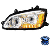 (Choose side) LED HEADLIGHT WITH LED TURN SIGNAL & LED POSITION LIGHT BAR FOR 2007-2017 KENWORTH T660 HEADLIGHT DRIVER SIDE Black