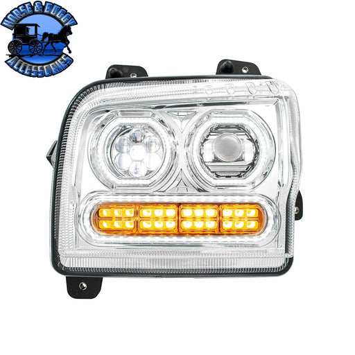 High Power 10 LED Headlight With 24 LED Turn & 100 LED Halo For 2019-2024 Kenworth W990 (Choose Side) (Choose Color) Headlight Driver / Chrome Light Gray