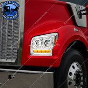 High Power 10 LED Headlight With 24 LED Turn & 100 LED Halo For 2019-2024 Kenworth W990 (Choose Side) (Choose Color) Headlight Driver / Chrome,Driver / Black,Passenger / Chrome,Passenger / Black Dark Slate Gray