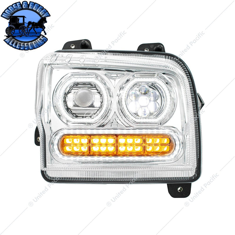 High Power 10 LED Headlight With 24 LED Turn & 100 LED Halo For 2019-2024 Kenworth W990 (Choose Side) (Choose Color) Headlight Passenger / Chrome Light Gray
