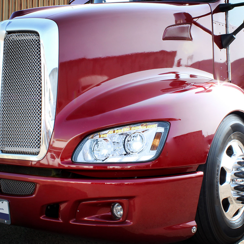 Chrome LED Headlight With Sequential Turn Signal & Position Light Bars For 2008-17 Kenworth T660 - Driver
