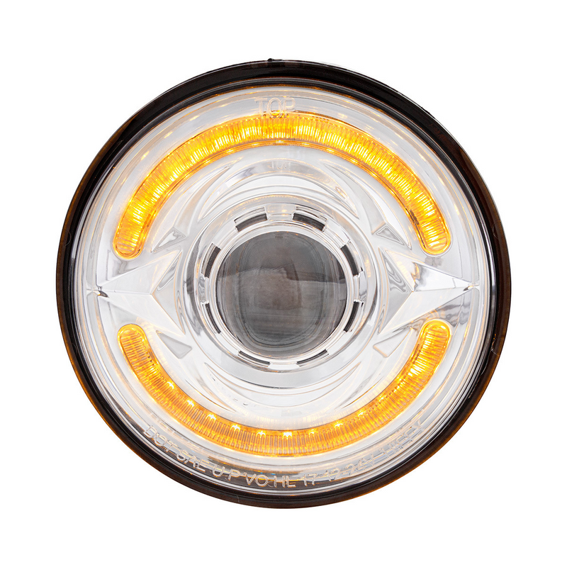 ULTRALIT- LED 5-3/4" Round Headlight With 60 LED Dual Color Light Bar, Amber & White LED - Low Beam