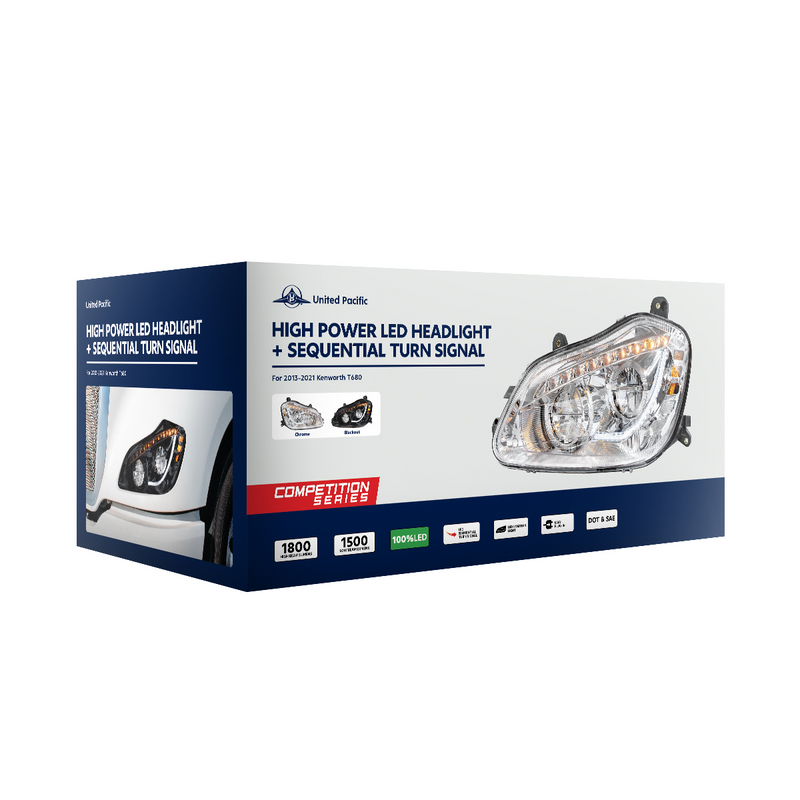 High Power 45 LED Blackout Headlight With Sequential Turn Signal For 2013-2021 Kenworth T680-Passenger
