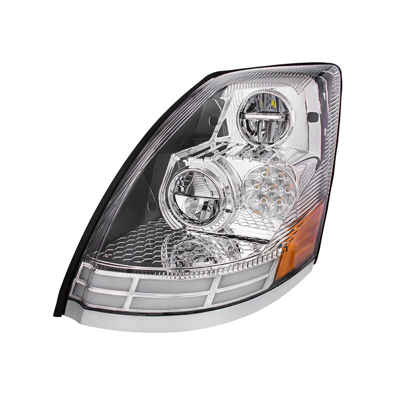 Chrome LED Headlight With Dual Color LED Light Bars For 2003-2017 Volvo VN/VNL - Driver