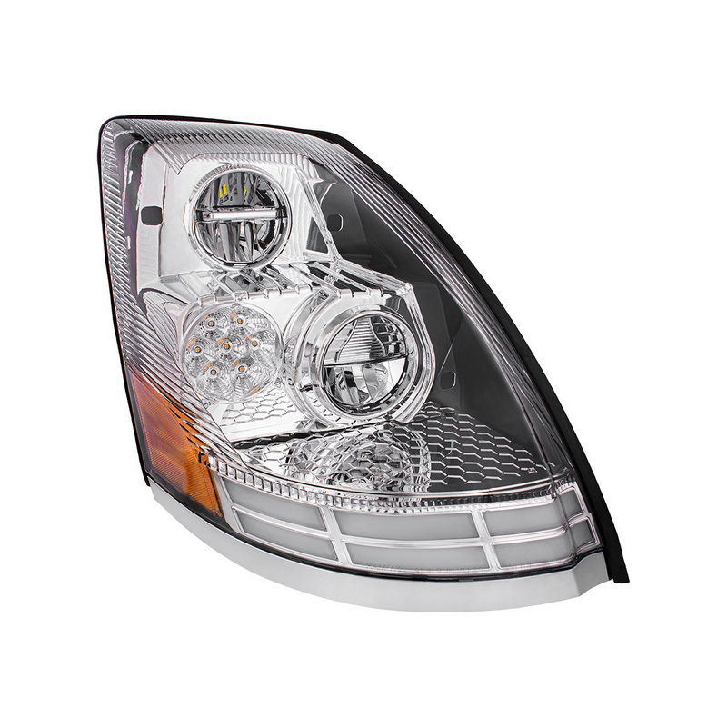 Chrome LED Headlight With Dual Color LED Light Bars For 2003-2017 Volvo VN/VNL - Passenger