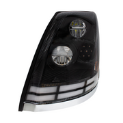 Black LED Headlight With Dual Color LED Light Bars For 2003-2017 Volvo VN/VNL - Driver