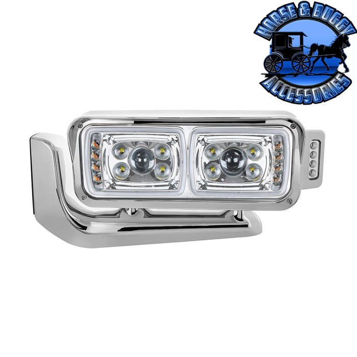 Gray 10 HIGH POWER LED "CHROME" PROJECTION HEADLIGHT ASSEMBLY W/MOUNTING ARM & TURN SIGNAL SIDE POD headlight driver,passenger