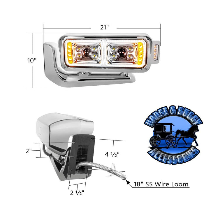 Gray 10 HIGH POWER LED "CHROME" PROJECTION HEADLIGHT ASSEMBLY W/MOUNTING ARM & TURN SIGNAL SIDE POD headlight driver,passenger