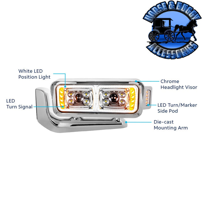 Light Gray 10 HIGH POWER LED "CHROME" PROJECTION HEADLIGHT ASSEMBLY W/MOUNTING ARM & TURN SIGNAL SIDE POD headlight driver,passenger