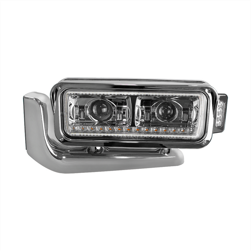 High Power LED Chrome Projection Headlight Assembly With Mounting Arm & Turn Signal - Driver