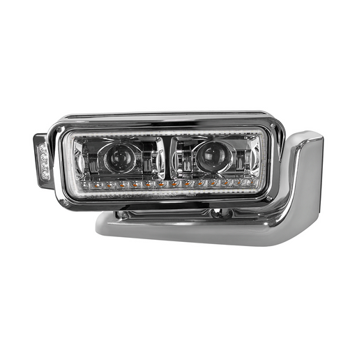 High Power LED Chrome Projection Headlight Assembly With Mounting Arm & Turn Signal - Passenger
