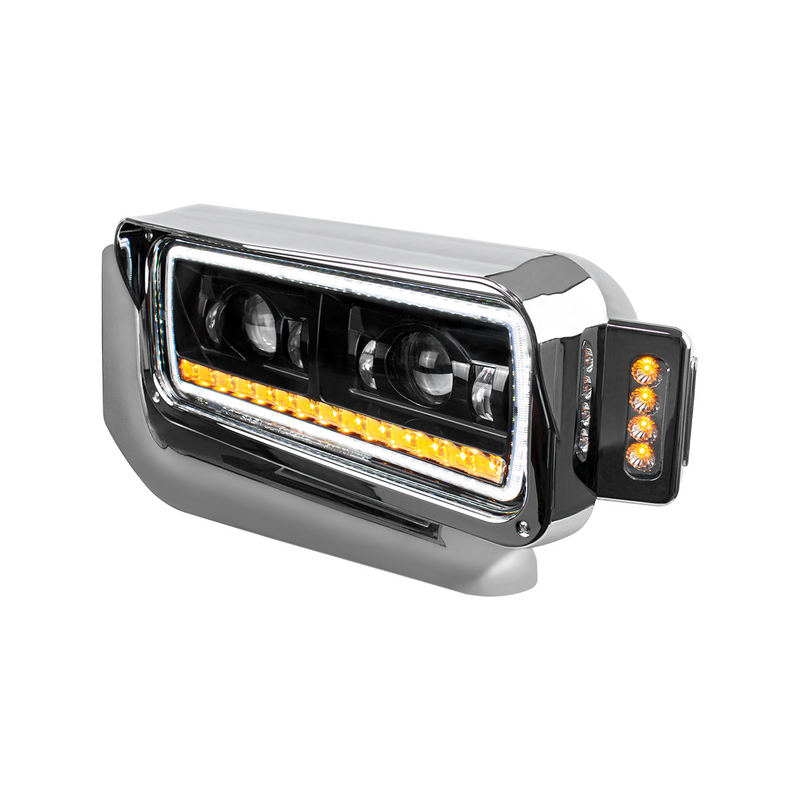 High Power LED Black Projection Headlight Assembly With Mounting Arm & Turn Signal - Driver