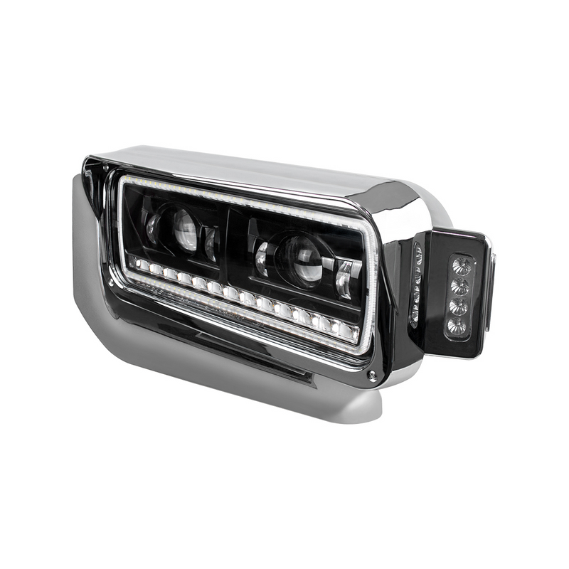 High Power LED Black Projection Headlight Assembly With Mounting Arm & Turn Signal - Driver