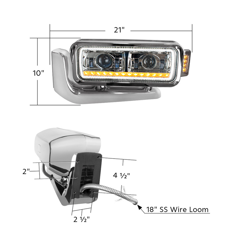 High Power LED Black Projection Headlight Assembly With Mounting Arm & Turn Signal - Driver
